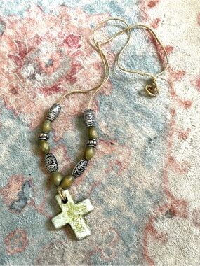 Beaded Cross Necklace with Silver Accents